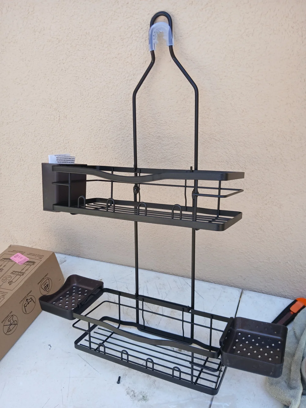 Adjustable Black Shower Caddy Organizer with Hooks and Shelves